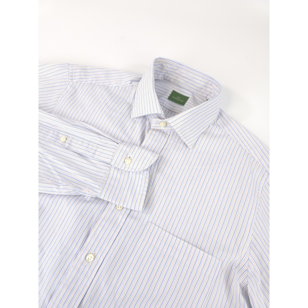 Sid Mashburn Dress Shirt Mens Small Yellow Blue Purple Striped